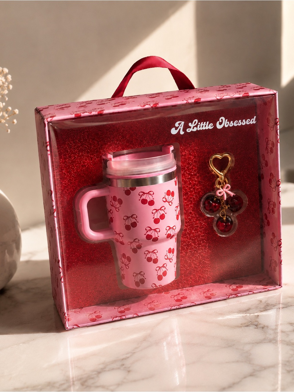 Cherry 14oz Tumbler Gift Set with Keychain Charm